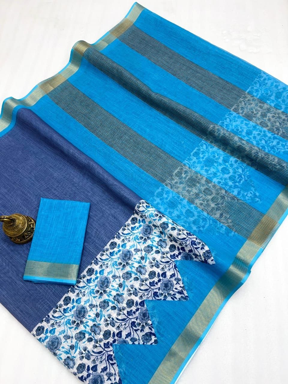 Linen With Gold Zari Work