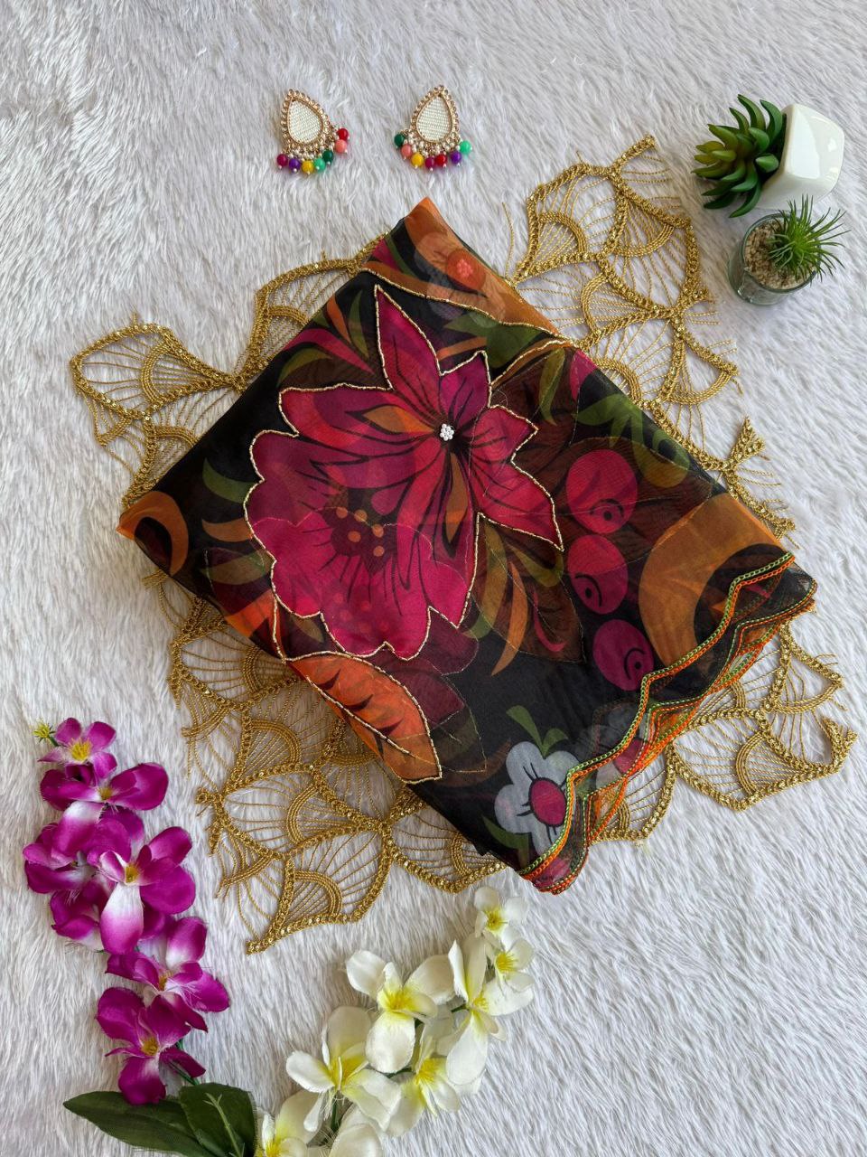 ORGANZA SAREE WITH DOUBLE MULTI AARKA BORDER