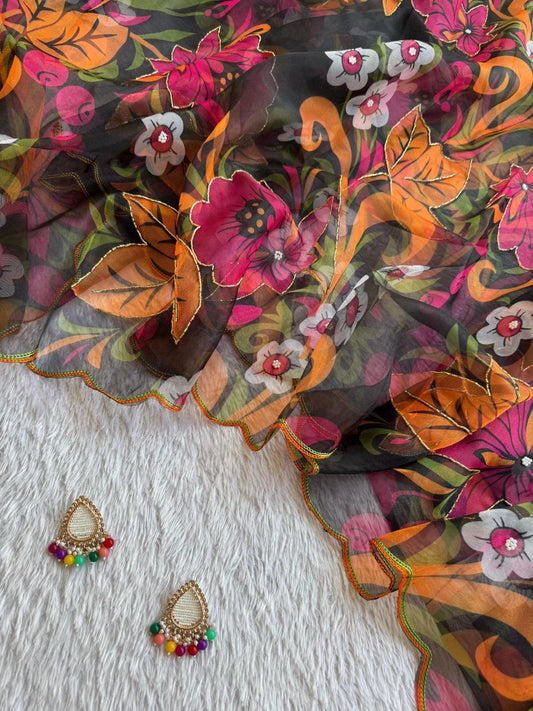 ORGANZA SAREE WITH DOUBLE MULTI AARKA BORDER