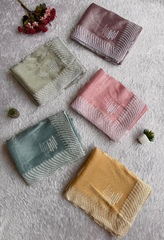 JIMI CHU SILK SAREE WITH HEAVY THREAD EMBROIDERY AND SIROSKI DIMOND WORK