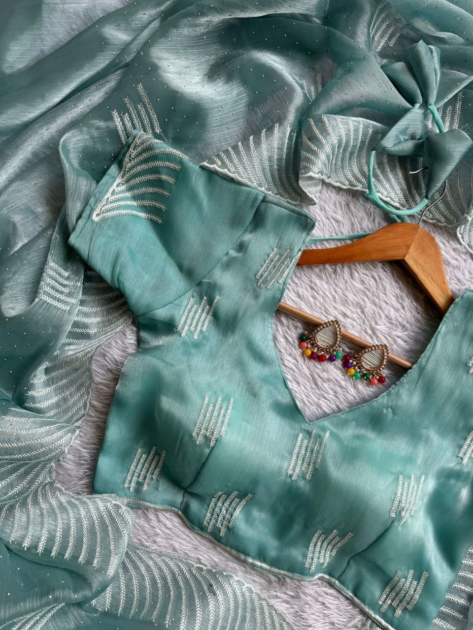 JIMI CHU SILK SAREE WITH HEAVY THREAD EMBROIDERY AND SIROSKI DIMOND WORK