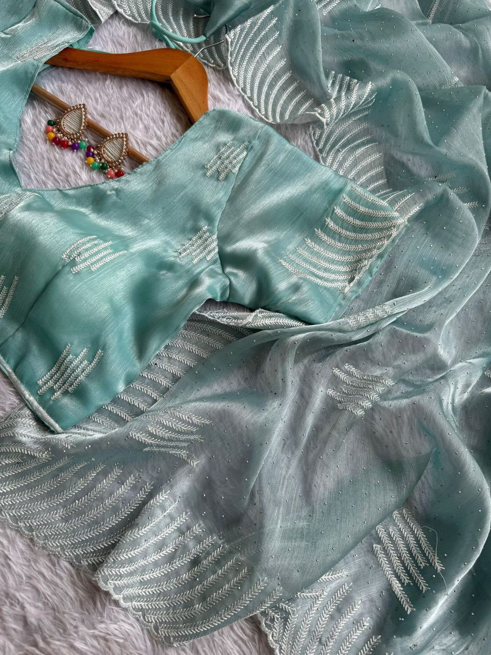 JIMI CHU SILK SAREE WITH HEAVY THREAD EMBROIDERY AND SIROSKI DIMOND WORK