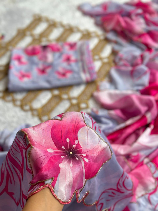 Big floral print saree