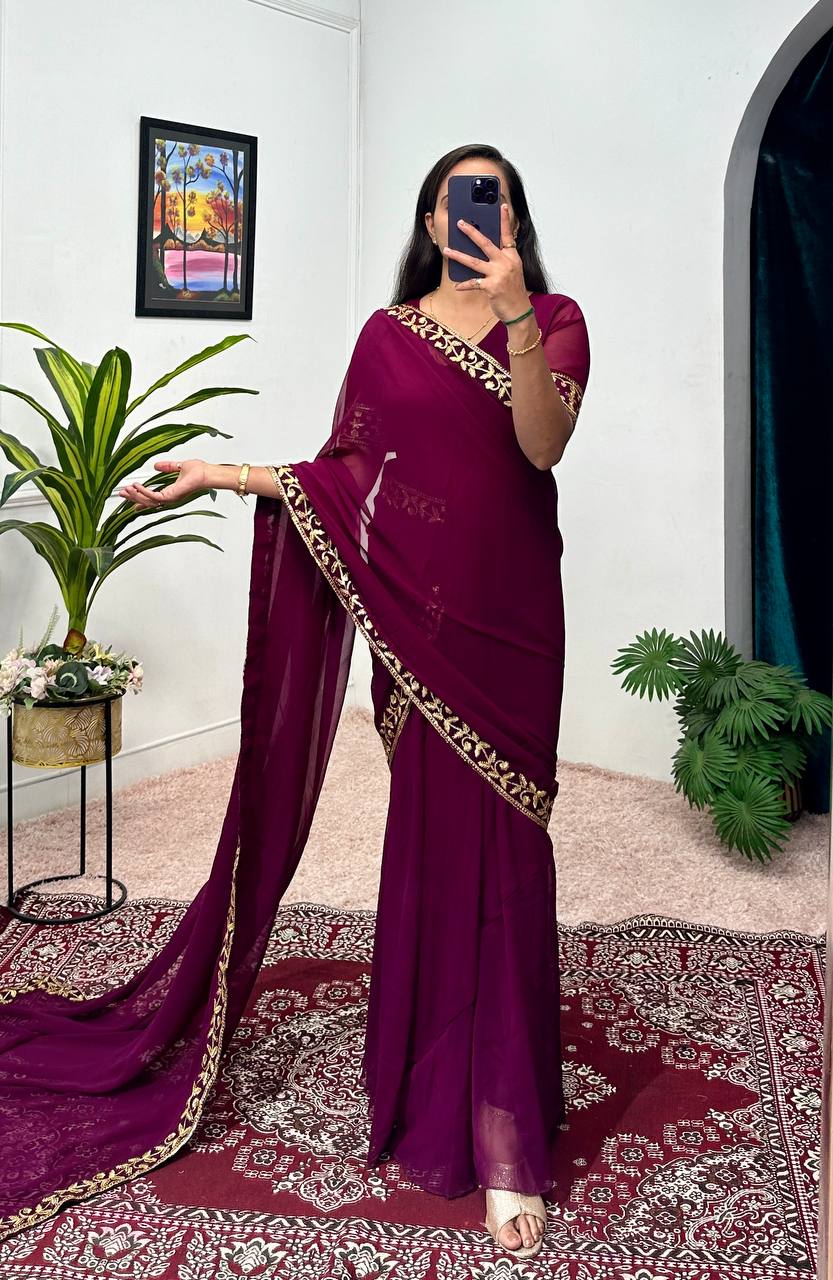 Ready-to-Wear Saree Gown with Embroidery & Dupatta – Elegant Party Look