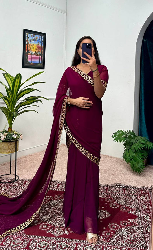 Ready-to-Wear Saree Gown with Embroidery & Dupatta – Elegant Party Look