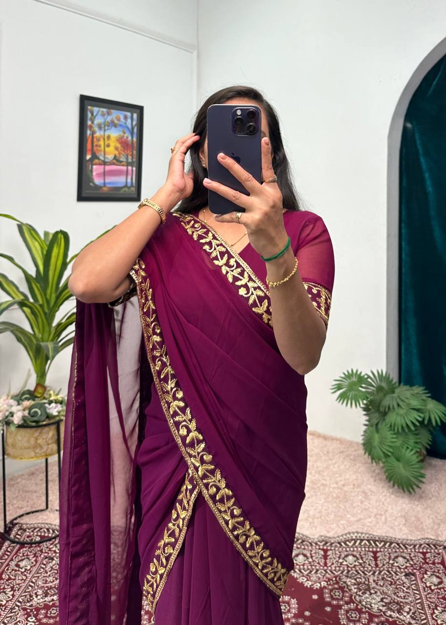 Ready-to-Wear Saree Gown with Embroidery & Dupatta – Elegant Party Look