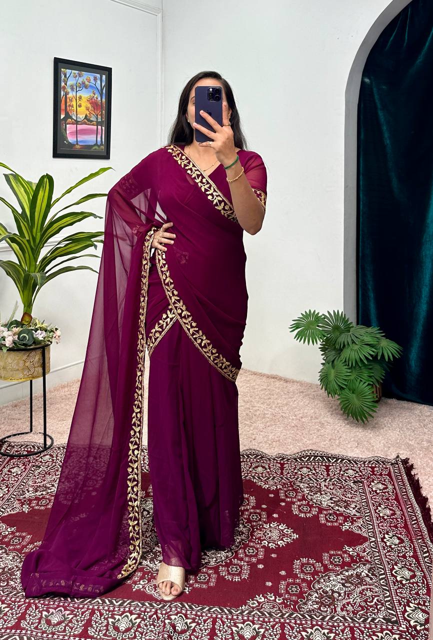 Ready-to-Wear Saree Gown with Embroidery & Dupatta – Elegant Party Look
