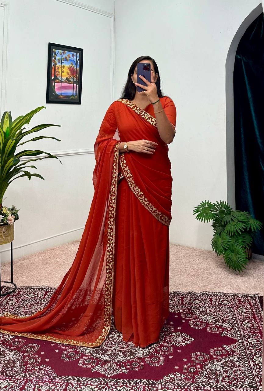 Ready-to-Wear Saree Gown with Embroidery & Dupatta – Elegant Party Look