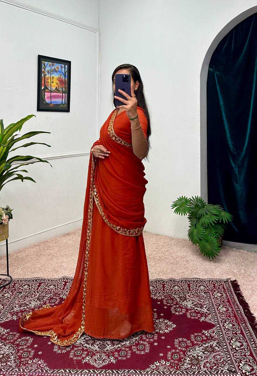 Ready-to-Wear Saree Gown with Embroidery & Dupatta – Elegant Party Look