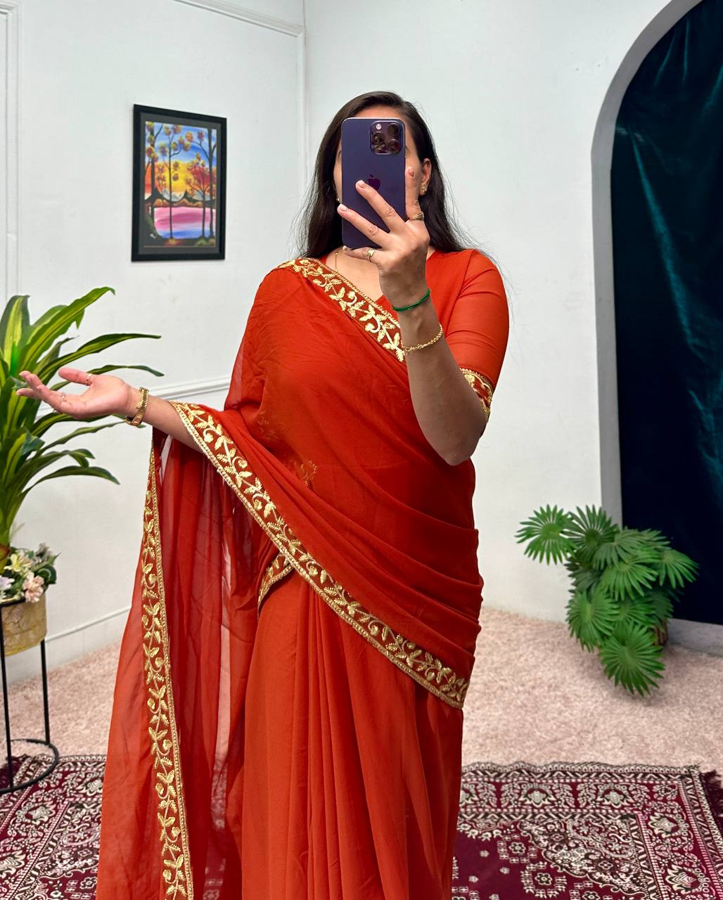 Ready-to-Wear Saree Gown with Embroidery & Dupatta – Elegant Party Look