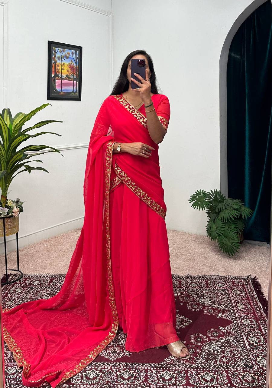 Ready-to-Wear Saree Gown with Embroidery & Dupatta – Elegant Party Look