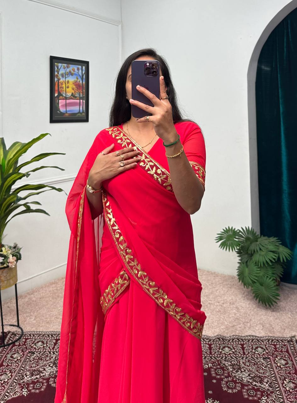 Ready-to-Wear Saree Gown with Embroidery & Dupatta – Elegant Party Look