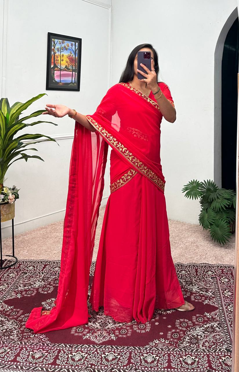 Ready-to-Wear Saree Gown with Embroidery & Dupatta – Elegant Party Look