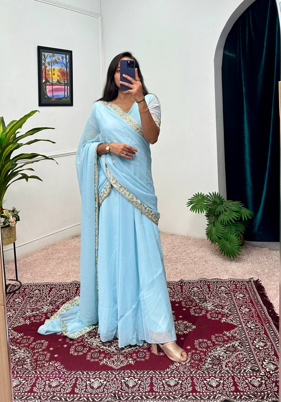Ready-to-Wear Saree Gown with Embroidery & Dupatta – Elegant Party Look