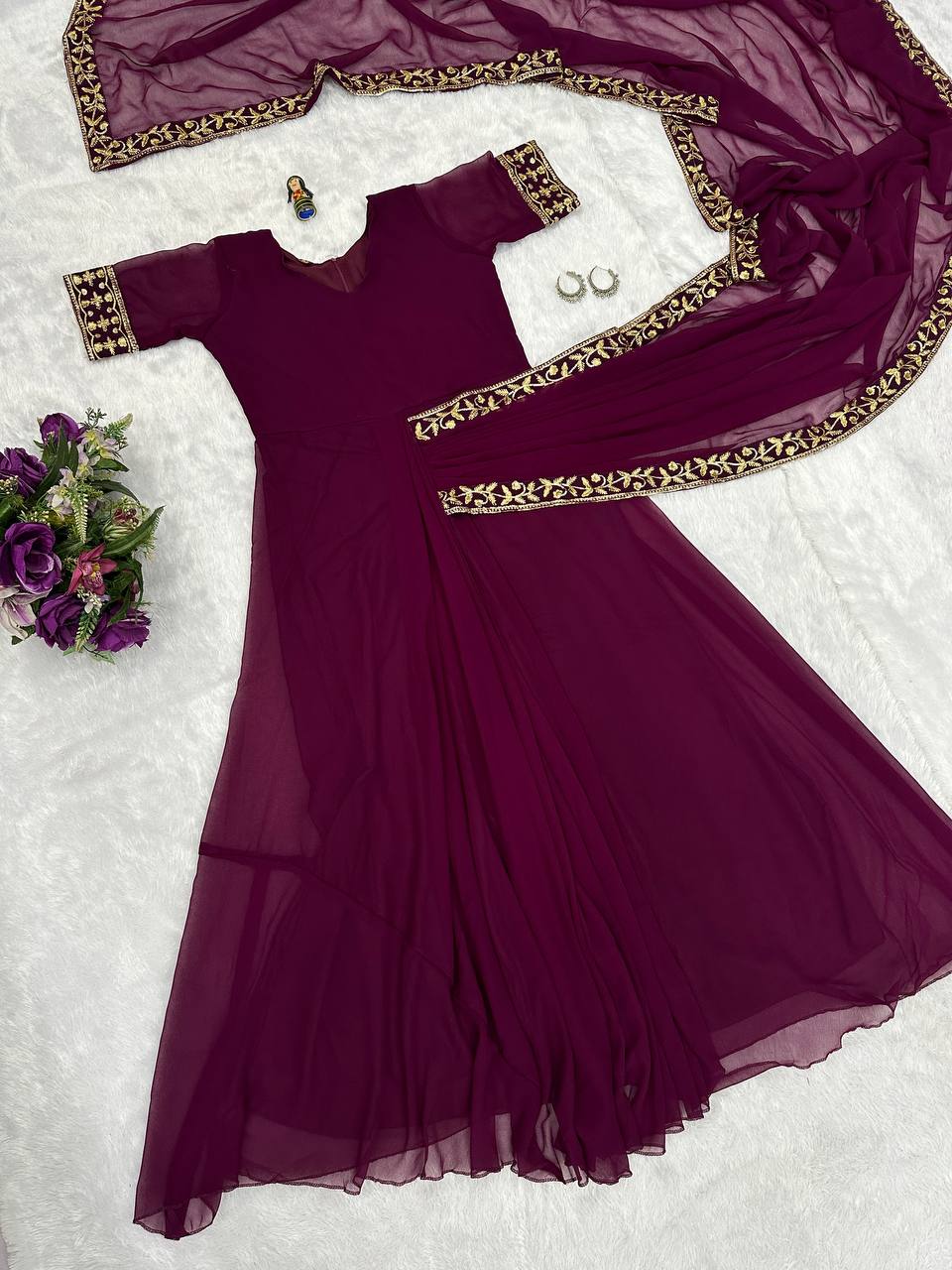 Ready-to-Wear Saree Gown with Embroidery & Dupatta – Elegant Party Look