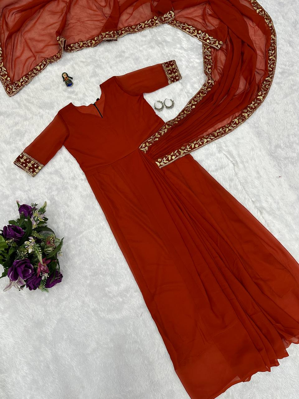 Ready-to-Wear Saree Gown with Embroidery & Dupatta – Elegant Party Look