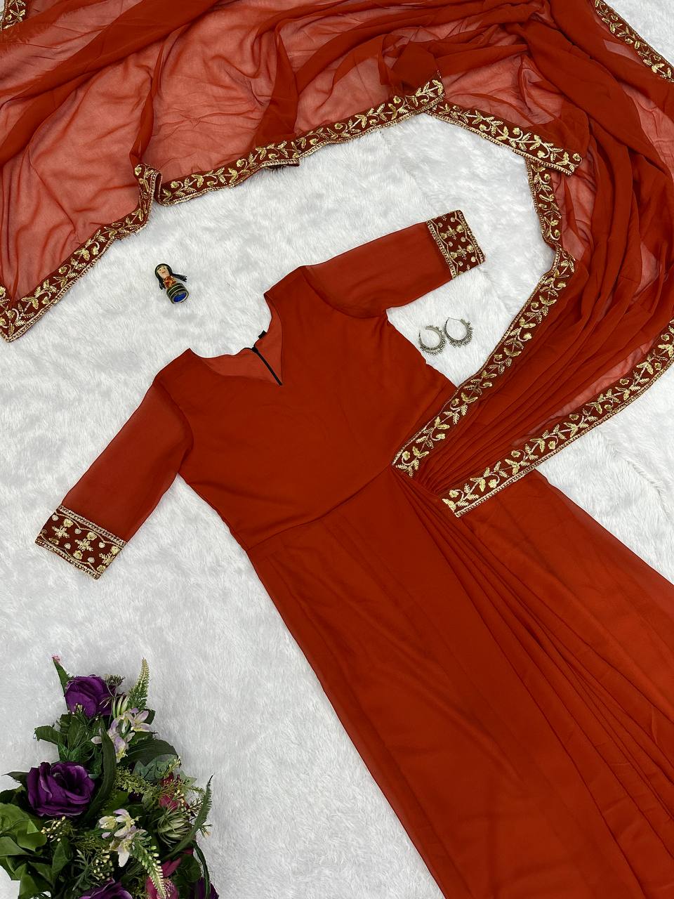 Ready-to-Wear Saree Gown with Embroidery & Dupatta – Elegant Party Look