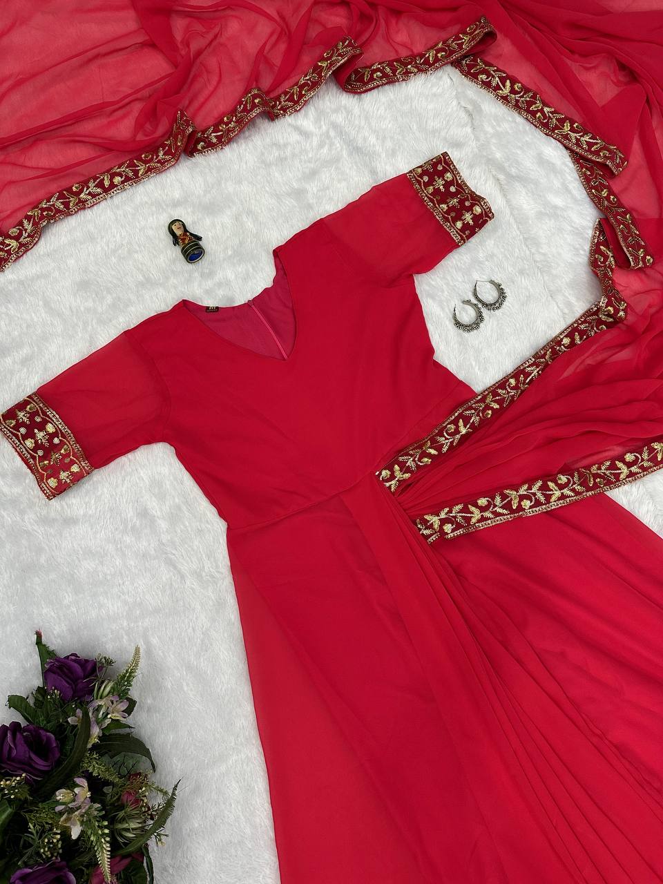 Ready-to-Wear Saree Gown with Embroidery & Dupatta – Elegant Party Look