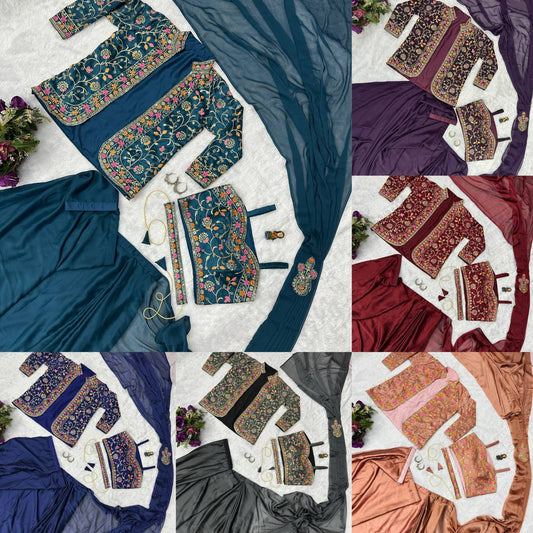 Indo-Western Ready-to-Wear Saree with Embroidered Koti & Waist Belt – Rangoli Silk