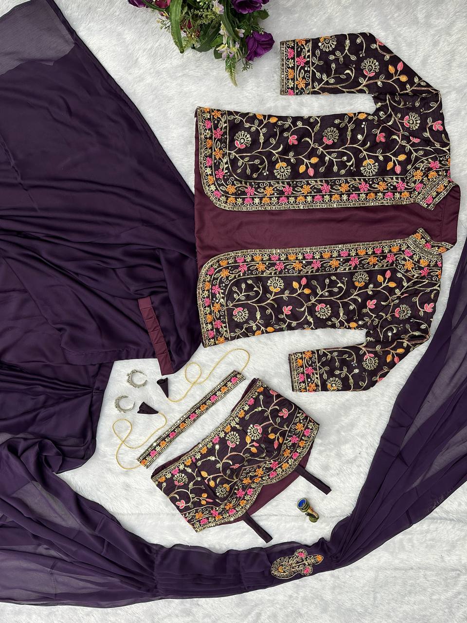 Indo-Western Ready-to-Wear Saree with Embroidered Koti & Waist Belt – Rangoli Silk