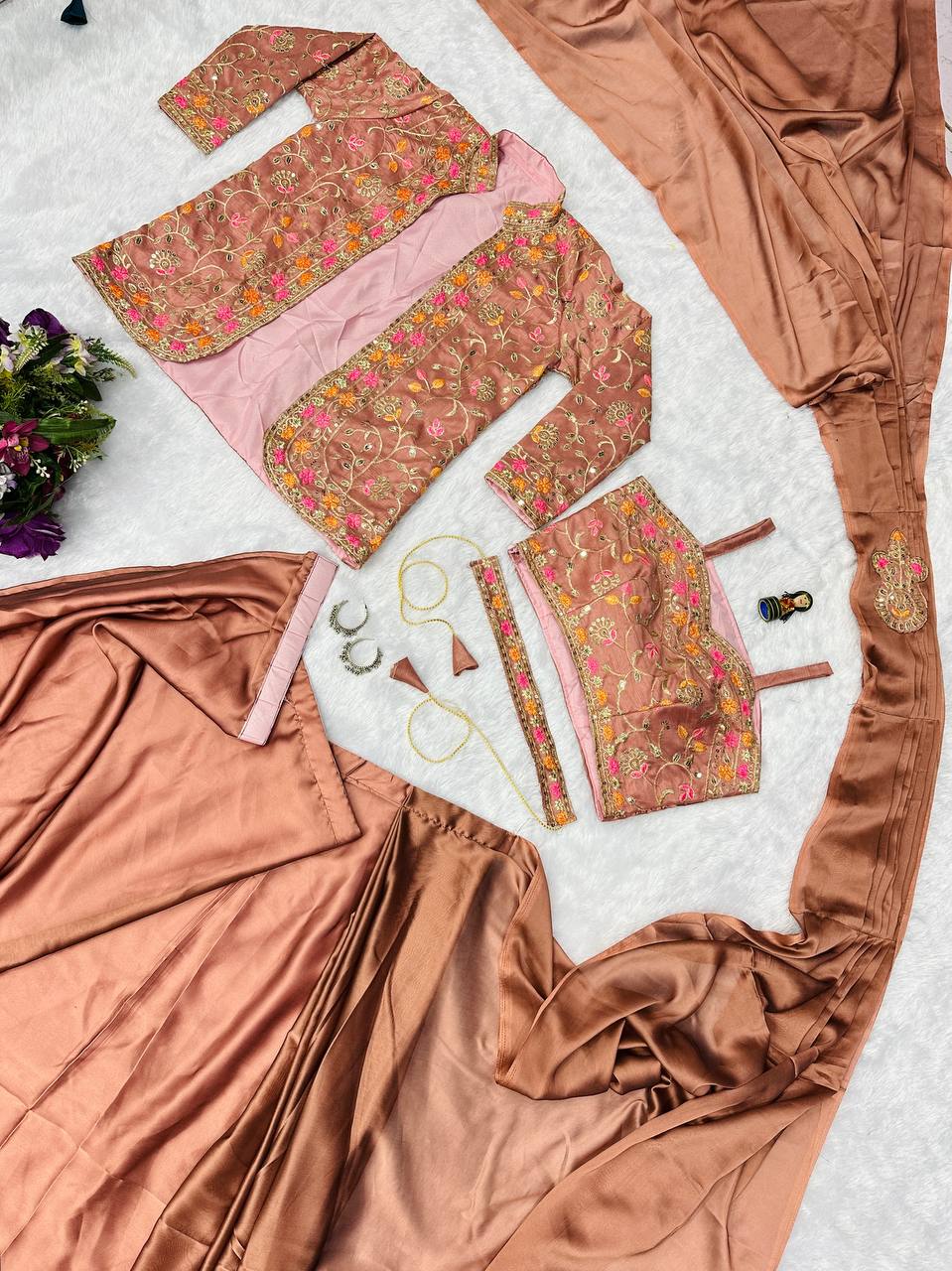 Indo-Western Ready-to-Wear Saree with Embroidered Koti & Waist Belt – Rangoli Silk