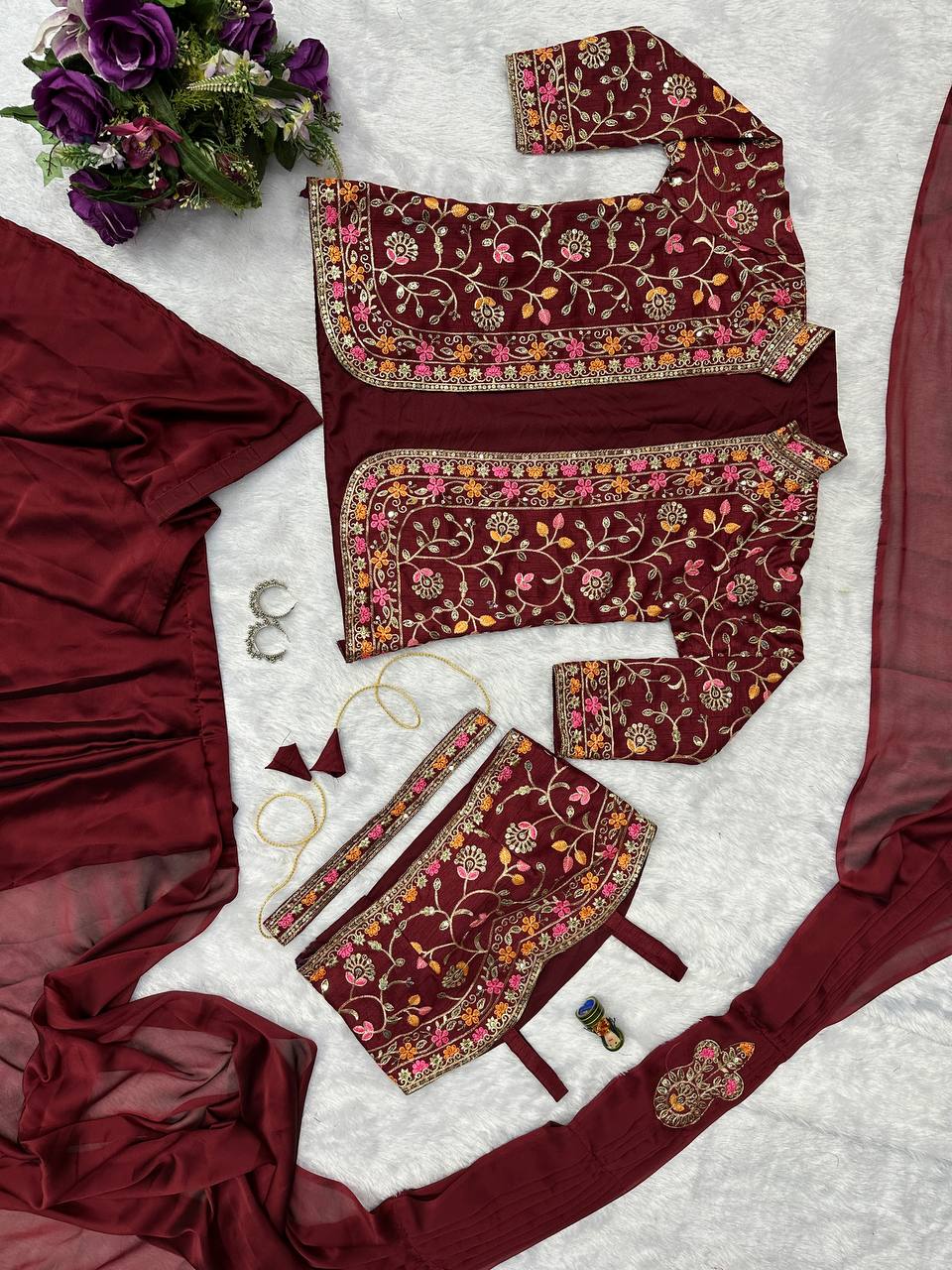 Indo-Western Ready-to-Wear Saree with Embroidered Koti & Waist Belt – Rangoli Silk