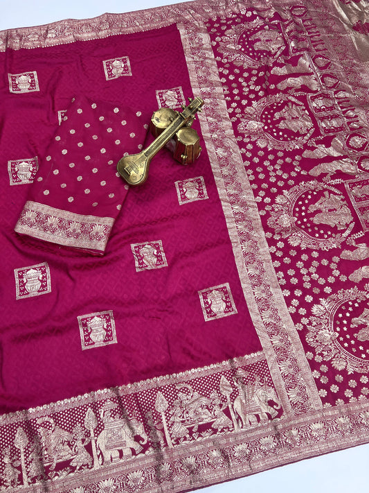 Satin Silk With Beautiful Zari Work