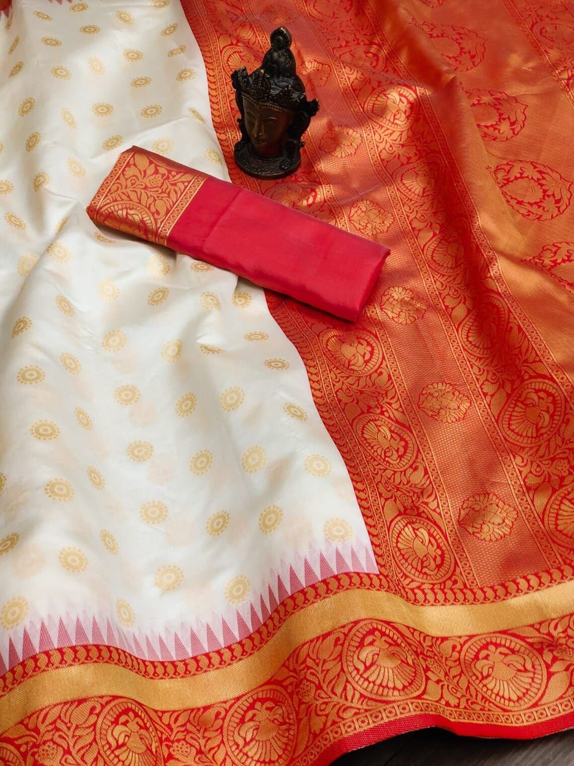 White and Red color Designer Beautiful Saree