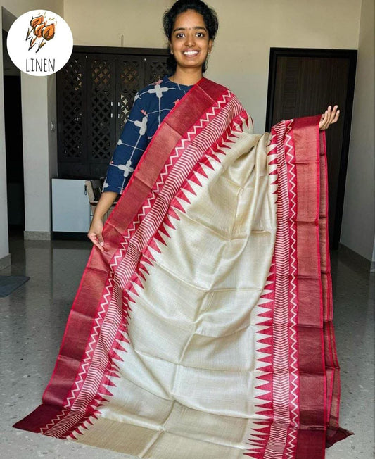 Linen With Gold Zari Work