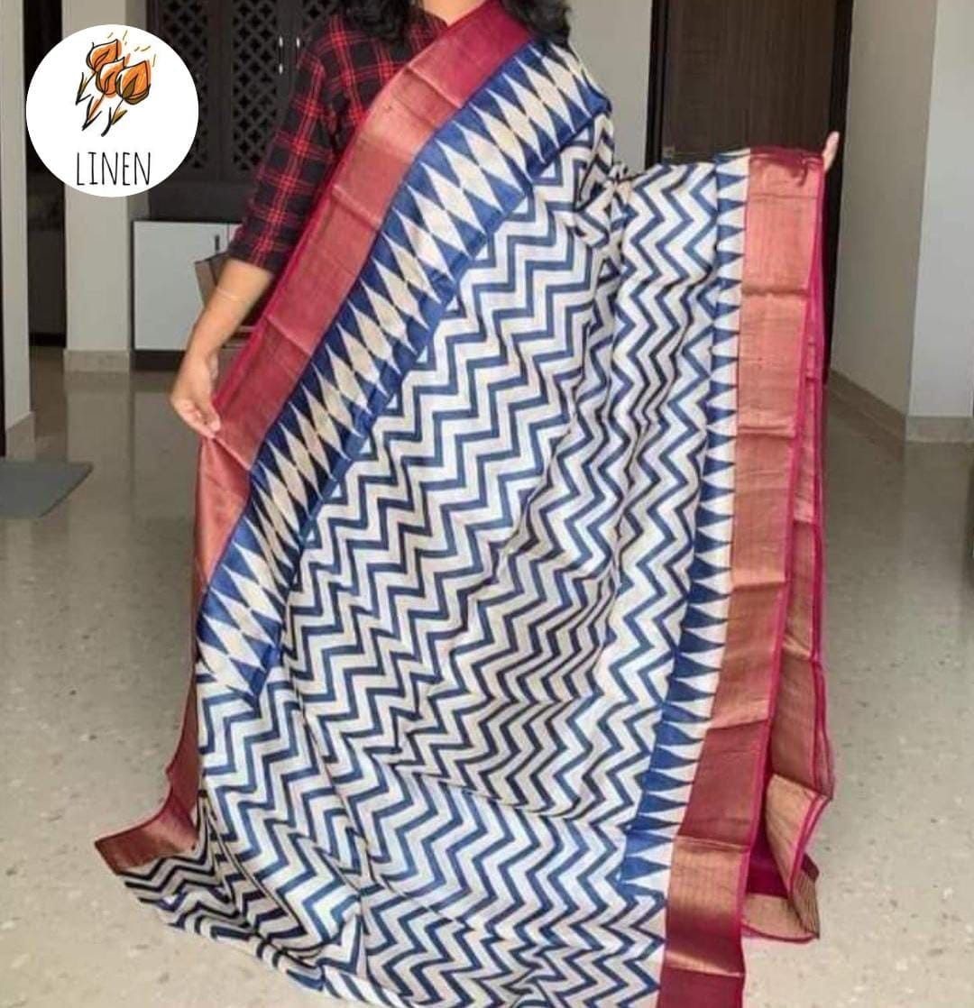 Linen With Gold Zari Work