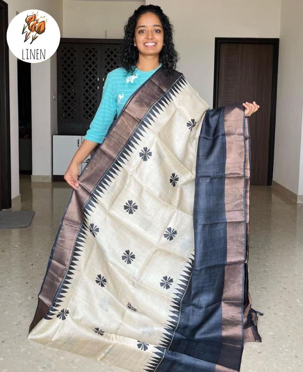 Linen With Gold Zari Work