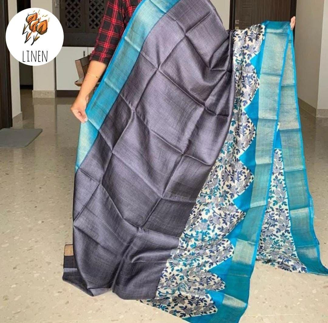 Linen With Gold Zari Work