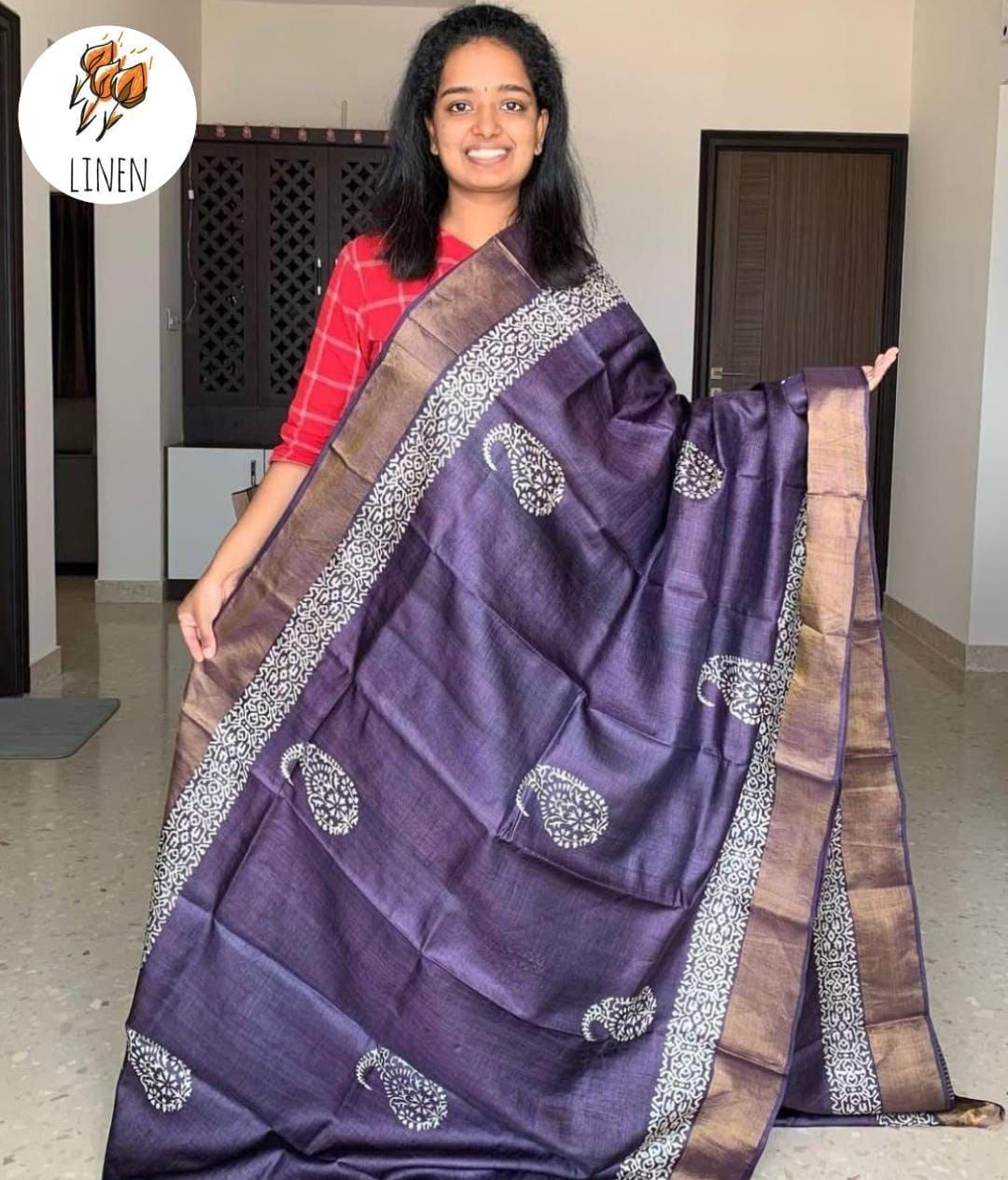 Linen With Gold Zari Work
