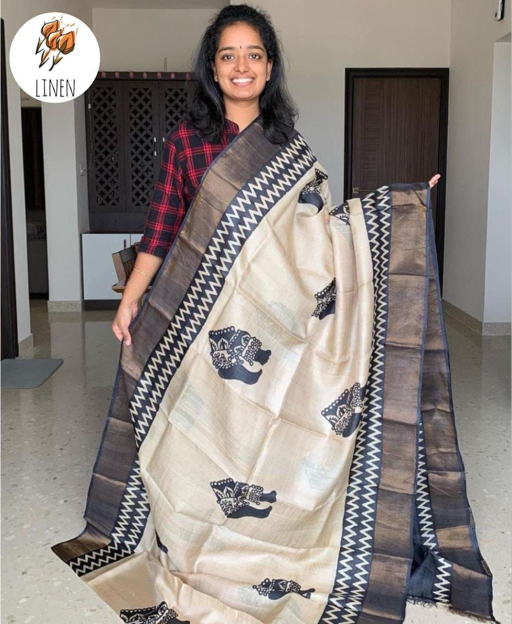 Linen With Gold Zari Work