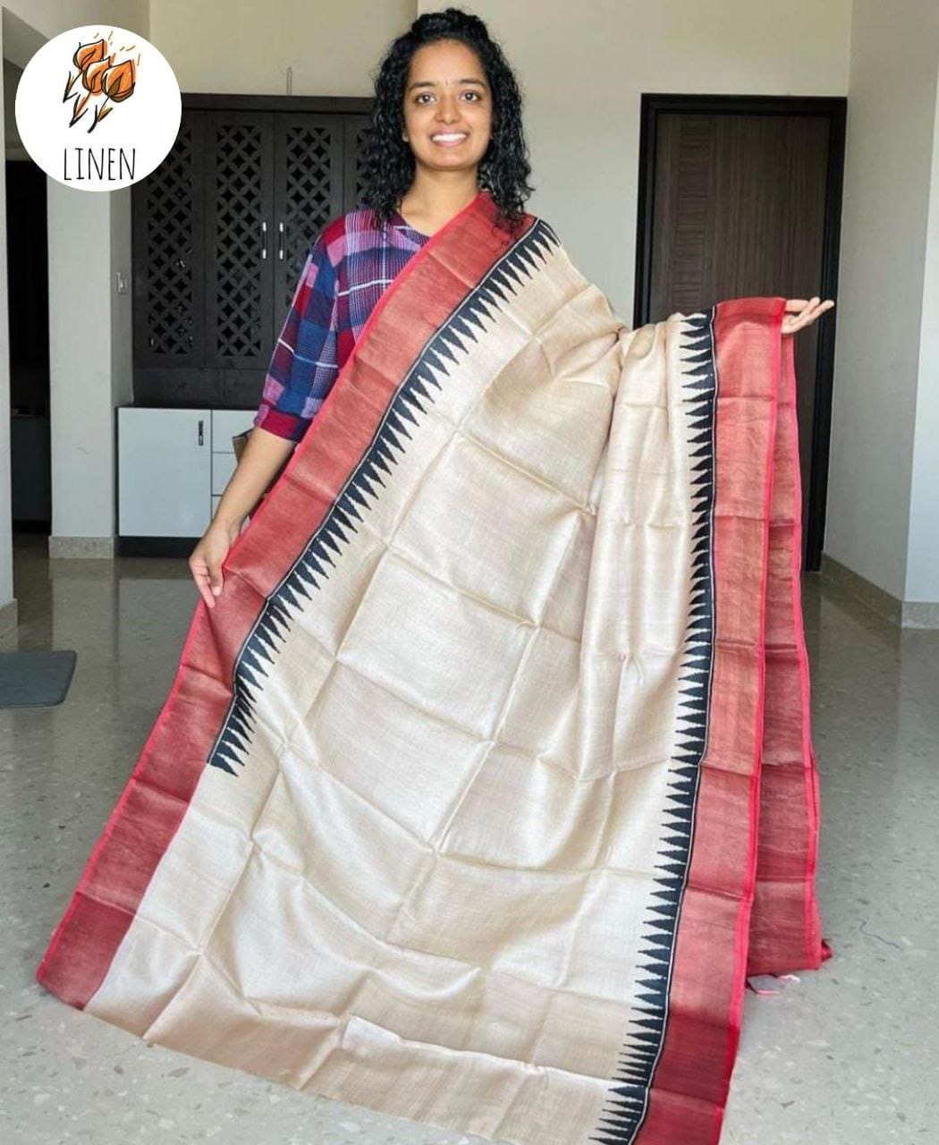 Linen With Gold Zari Work