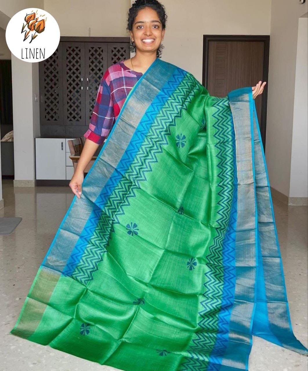 Linen With Gold Zari Work