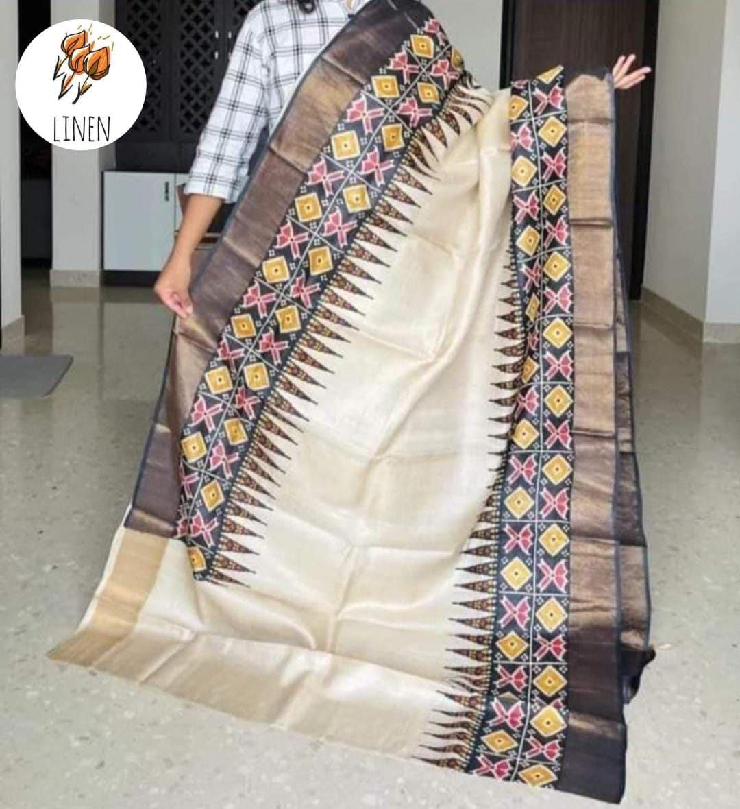 Linen With Gold Zari Work