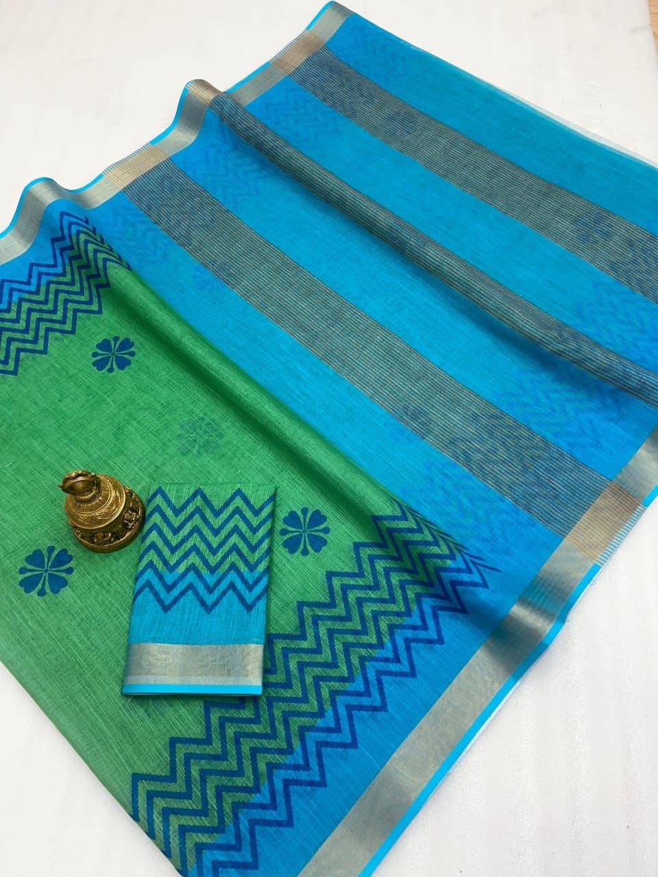 Linen With Gold Zari Work