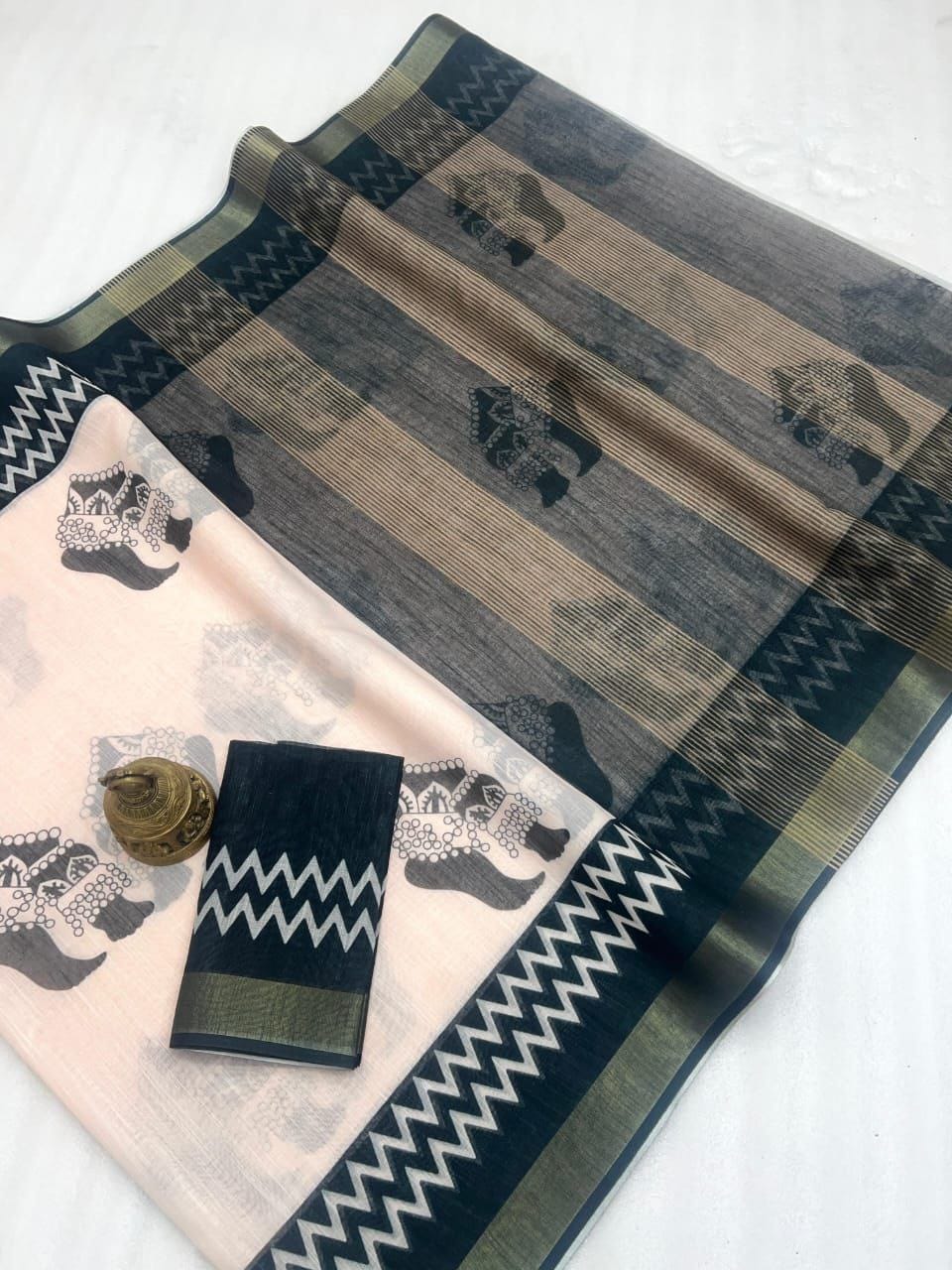 Linen With Gold Zari Work