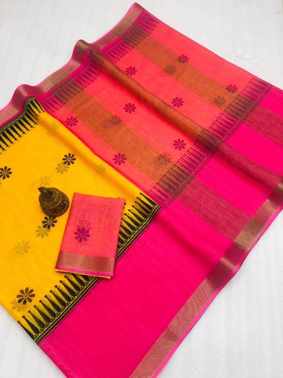 Linen With Gold Zari Work