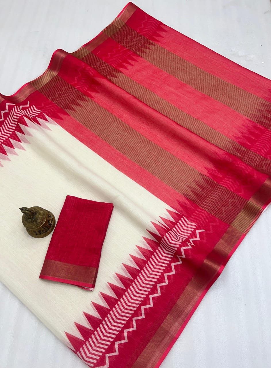 Linen With Gold Zari Work
