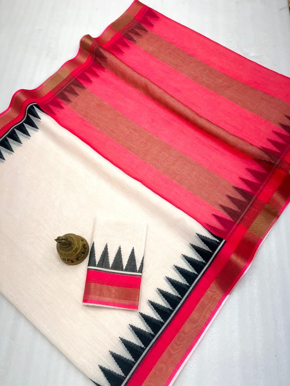 Linen With Gold Zari Work