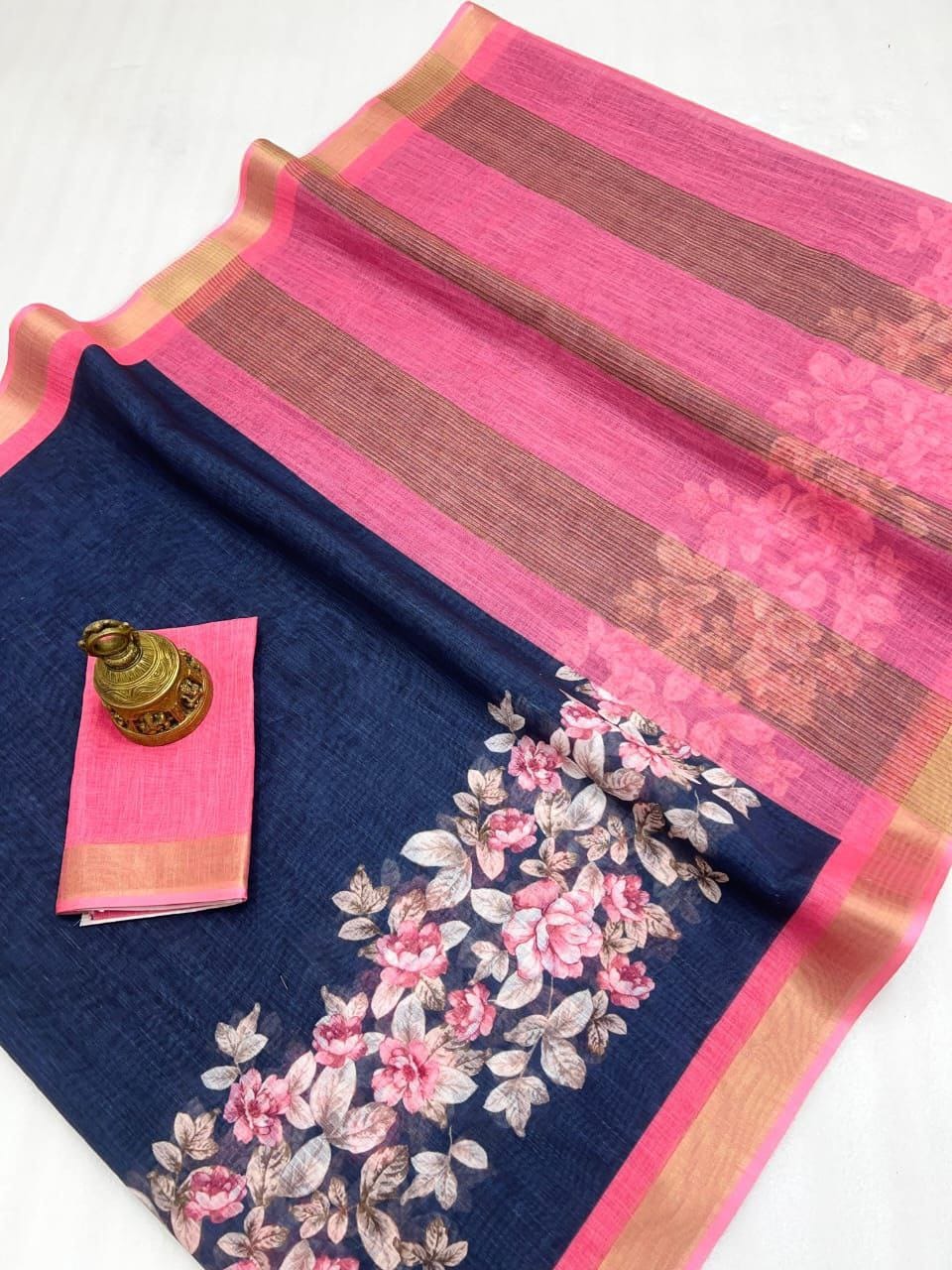 Linen With Gold Zari Work