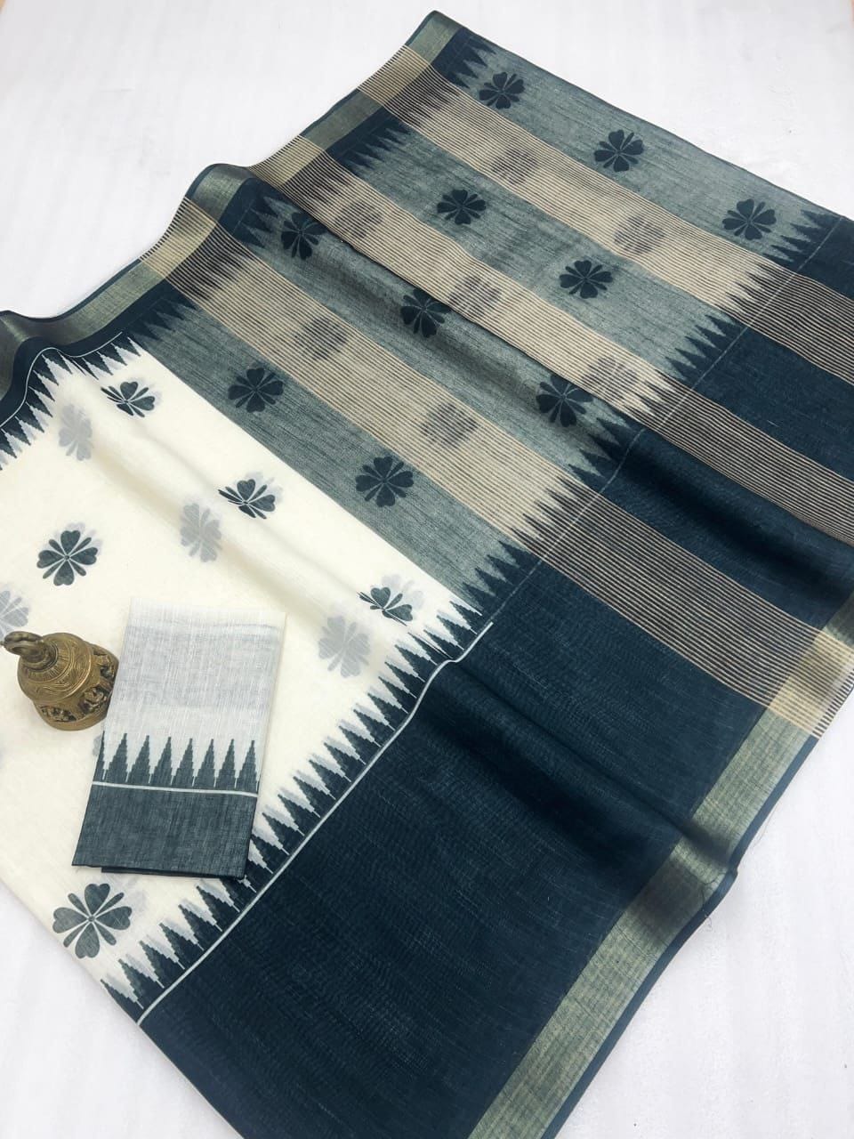 Linen With Gold Zari Work