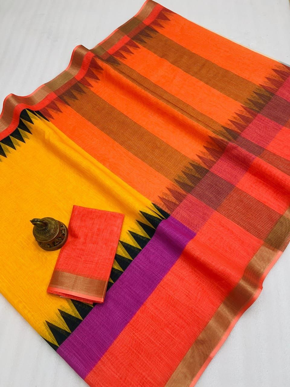 Linen With Gold Zari Work