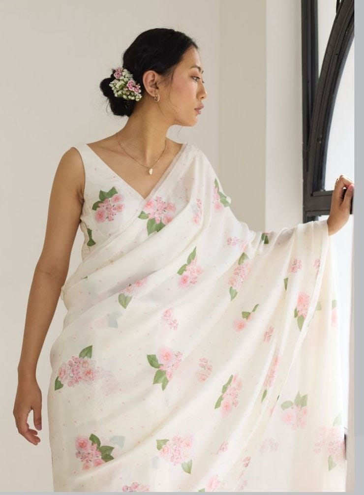 Linen Saree With Digital Print