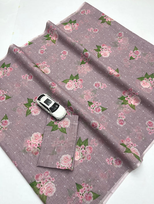 Linen Saree With Digital Print