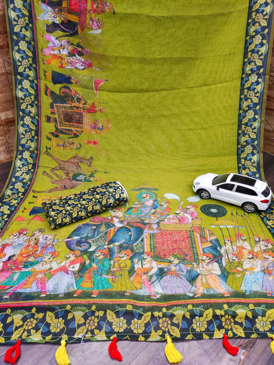 Linen Saree With Silver Zari Work