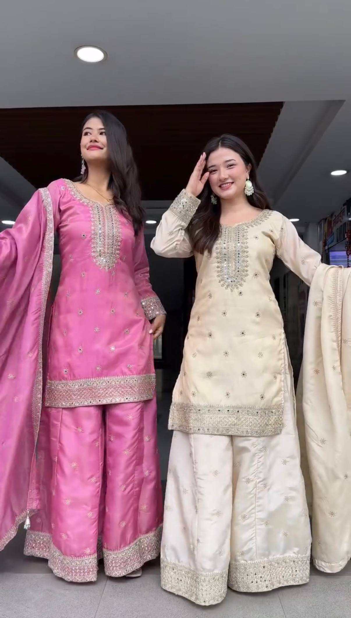 Luxury Embroidered Silk Kurta Palazzo Set with Tassel Detailing