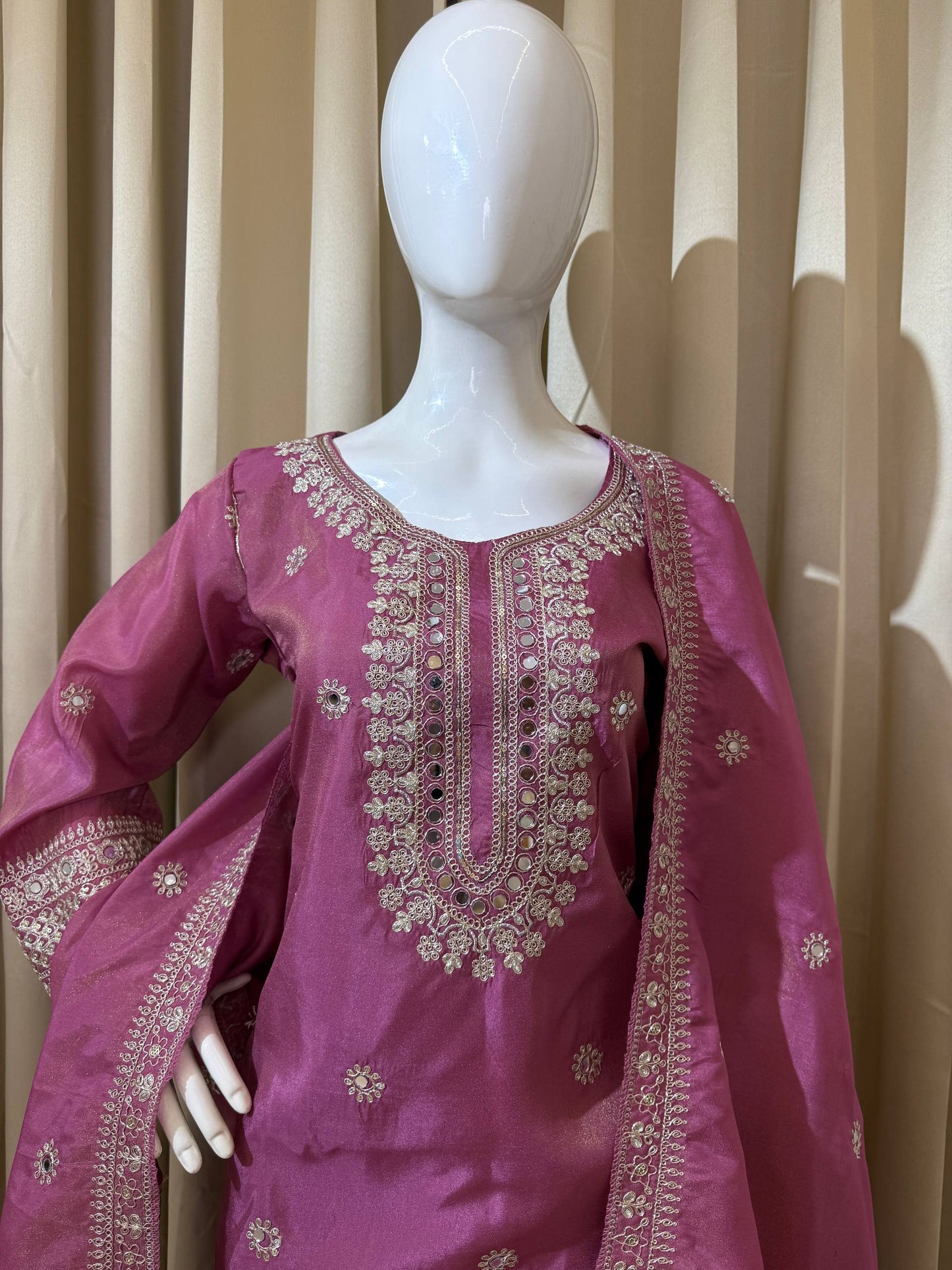 Luxury Embroidered Silk Kurta Palazzo Set with Tassel Detailing